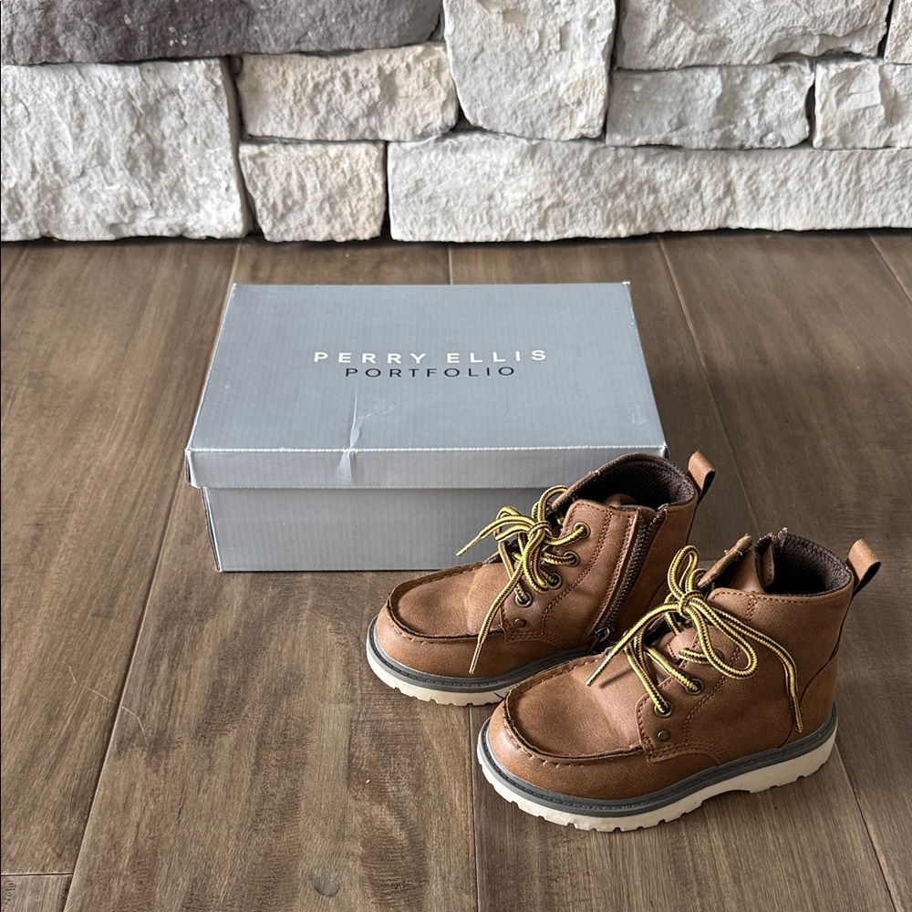 Perry Ellis Tan Boy’s Boots with Yellow Laces